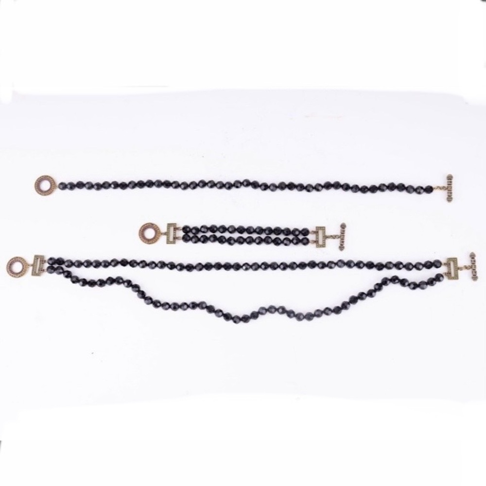 Heidi Daus Designer Jewelry Set Faceted Black Beads with‎ Decorative Clasps